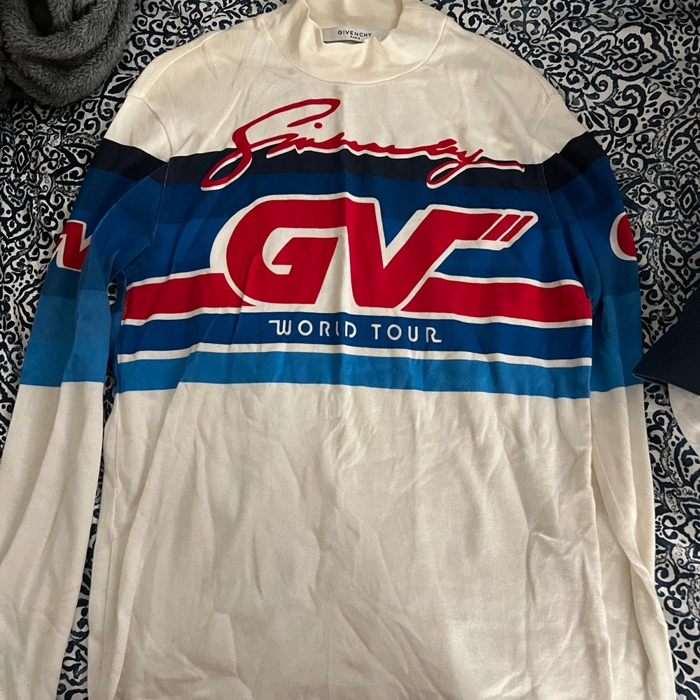 Givenchy White and Blue Crewneck Sweater